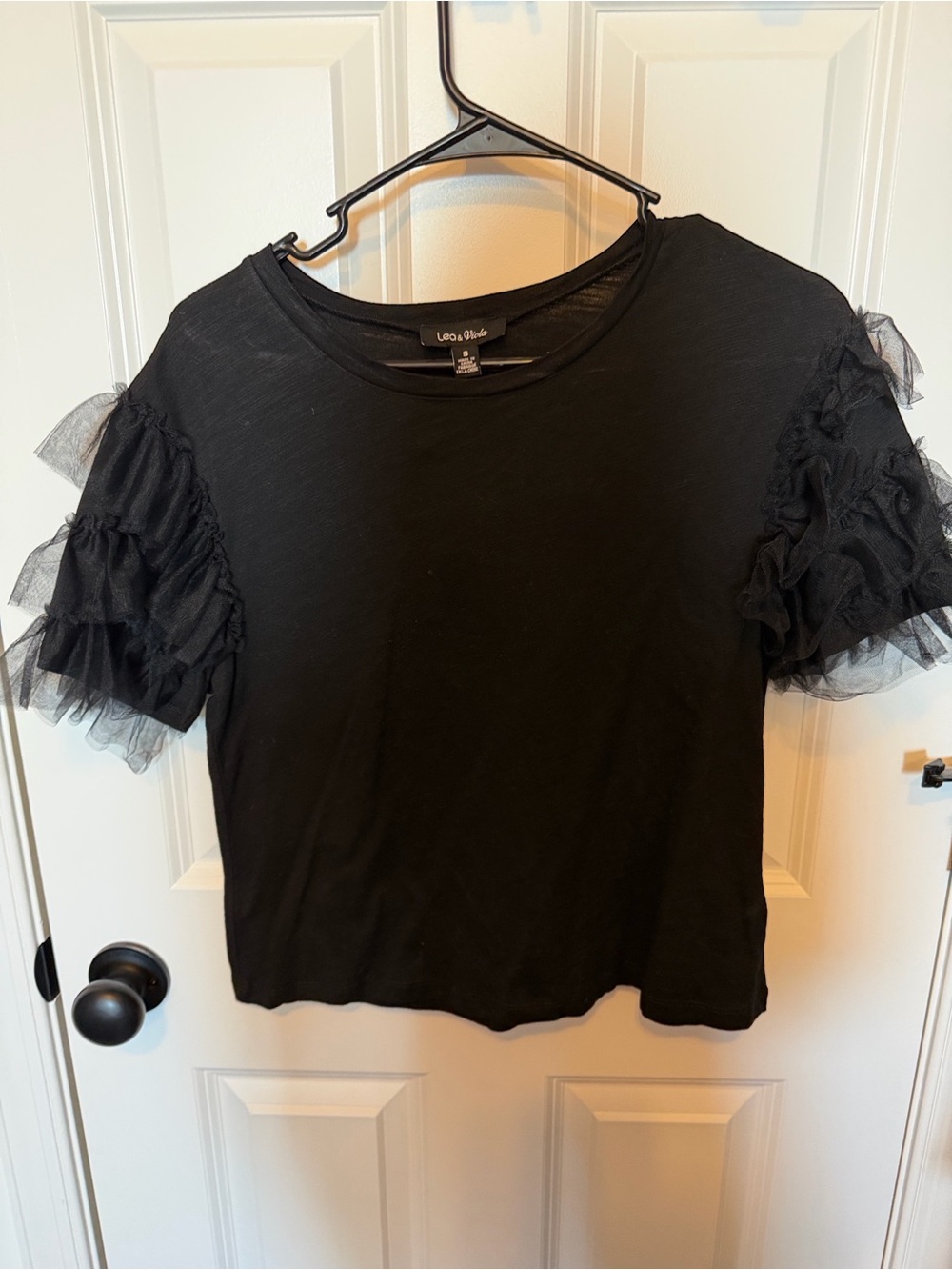 Lulu's Black Crewneck Tee with Layered Tulle Short Sleeves